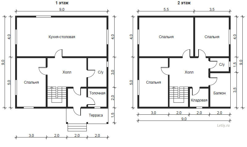 планировка каркасного дома 9х9 м