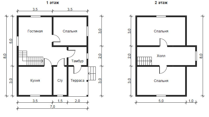 планировка каркасного дома 8х7 м